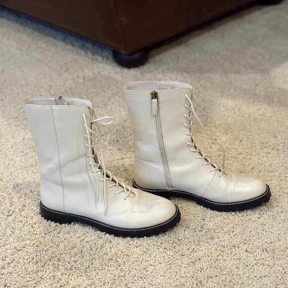 J Crew Lace-up Cream Combat boots. - Picture 3 of 4